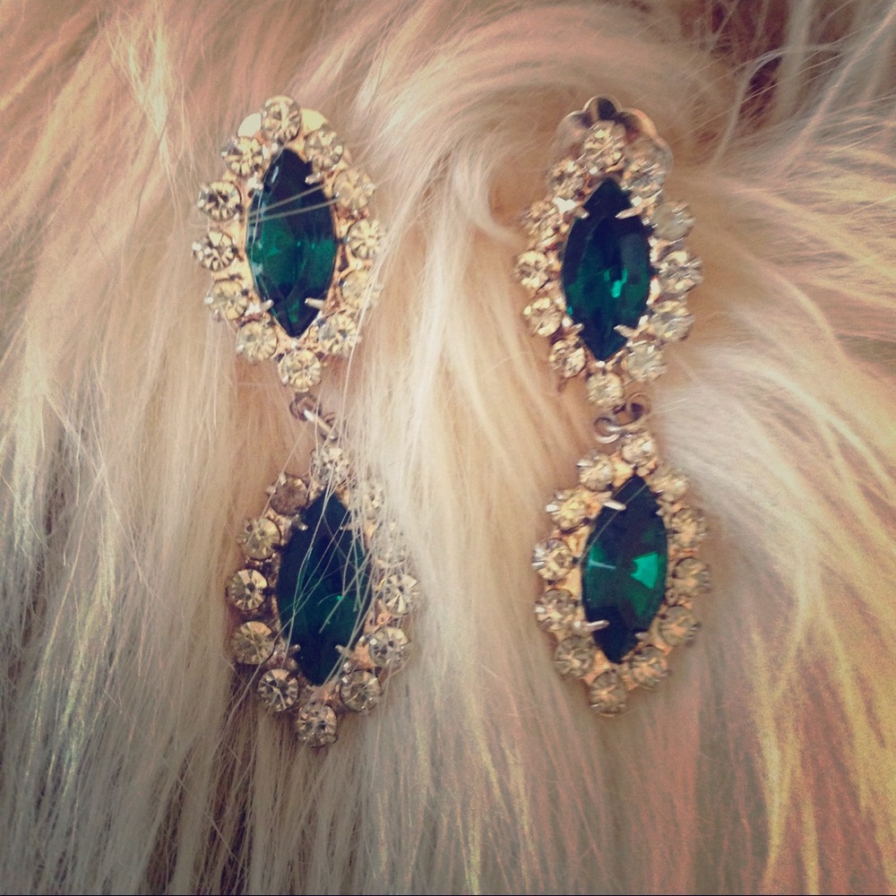 Vintage costume green crystal earrings